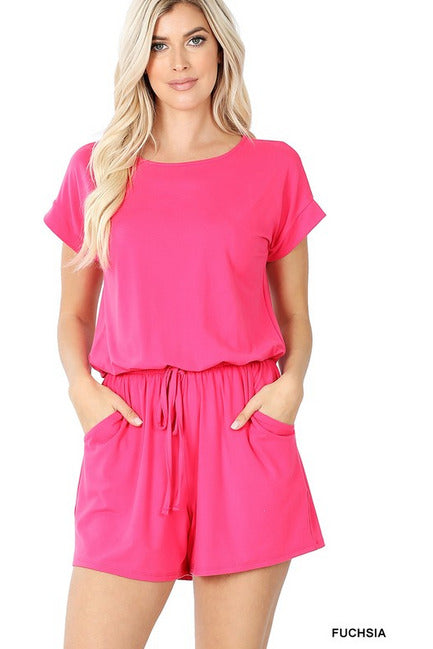 BRUSHED DTY ROMPER WITH POCKETS