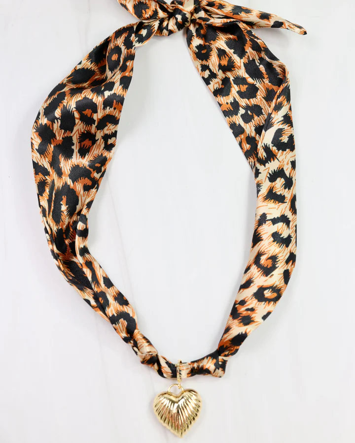 Lillie Charm Scarf Necklace- Leopard