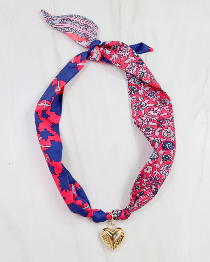 Lillie Charm Scarf Necklace- Navy Red