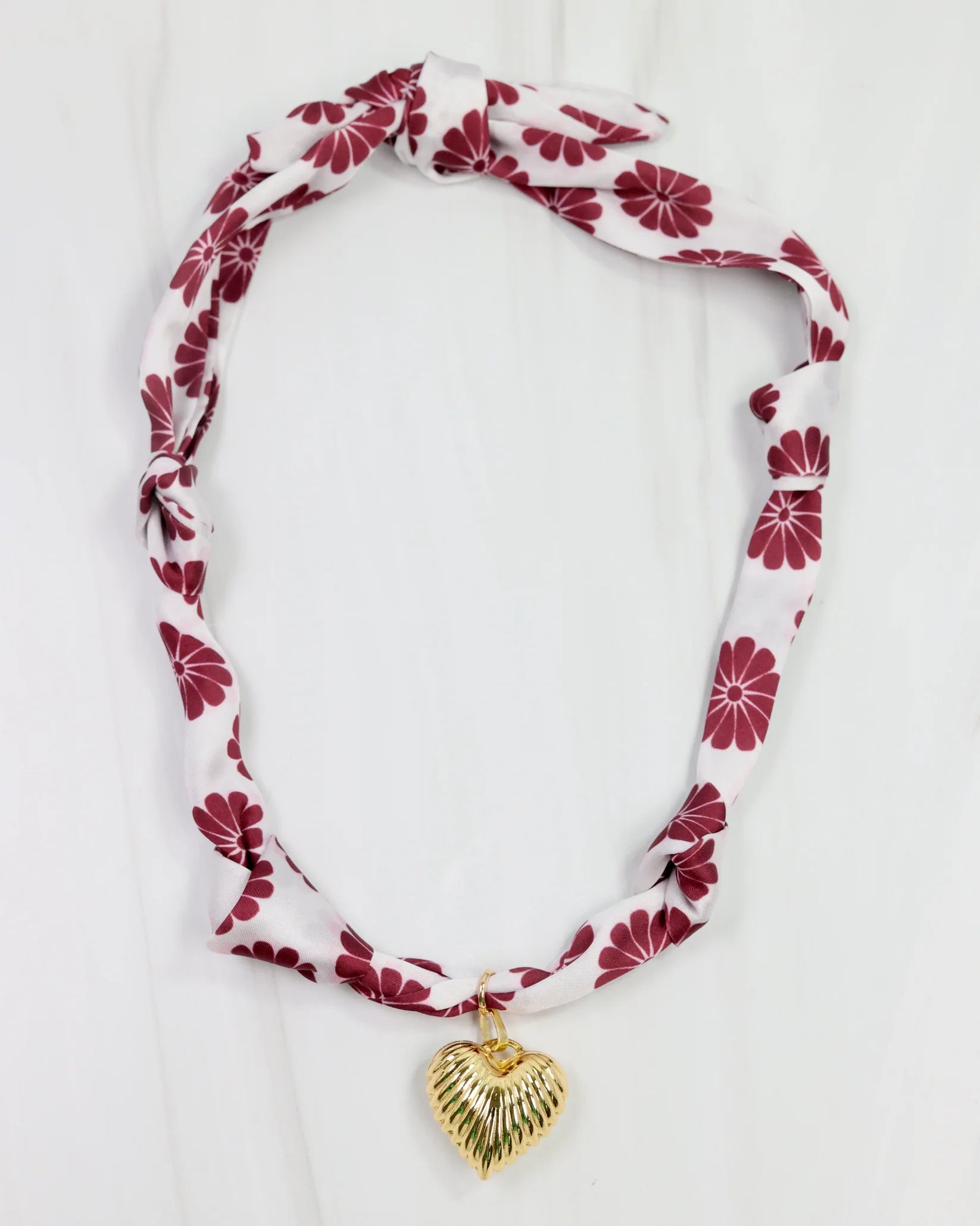 Serafina Charm Scarf Necklace- Maroon Floral