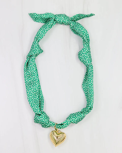 Serafina Charm Scarf Necklace- Green