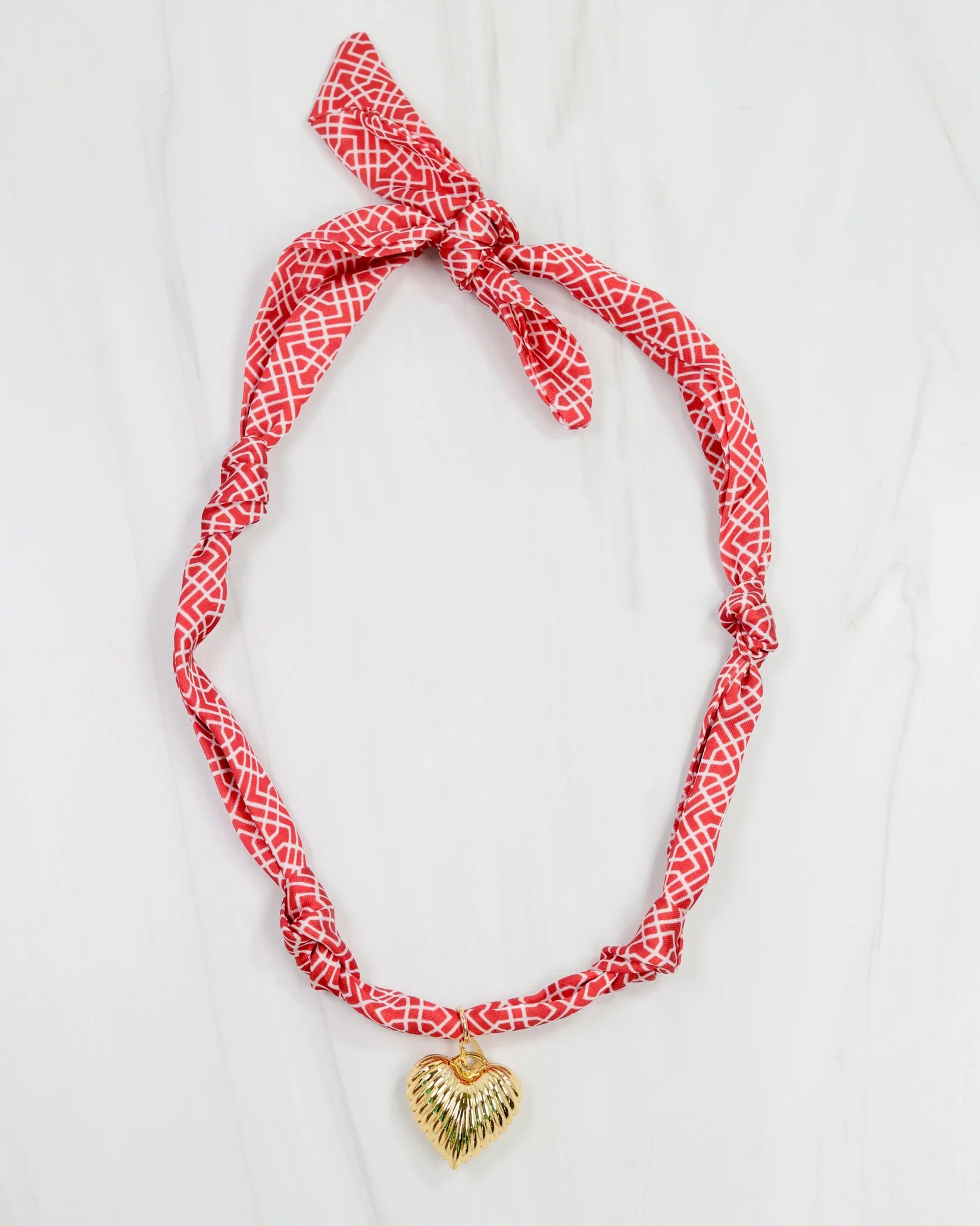 Serafina Charm Scarf Necklace- Red/ White
