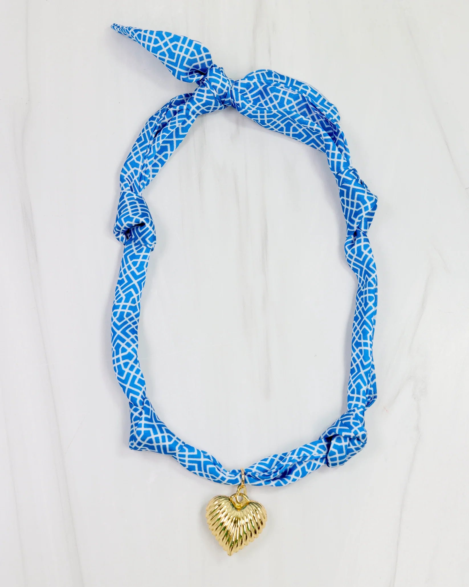 Serafina Charm Scarf Necklace- Blue/ White