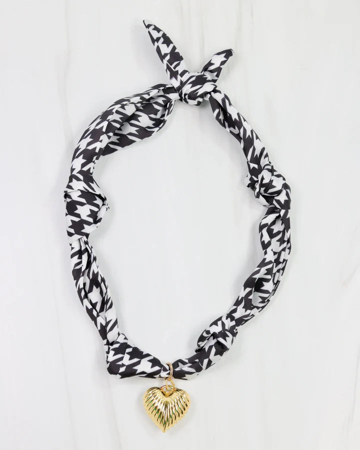 Serafina Charm Scarf Necklace- Black White