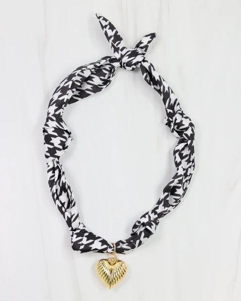 Serafina Charm Scarf Necklace- Black White