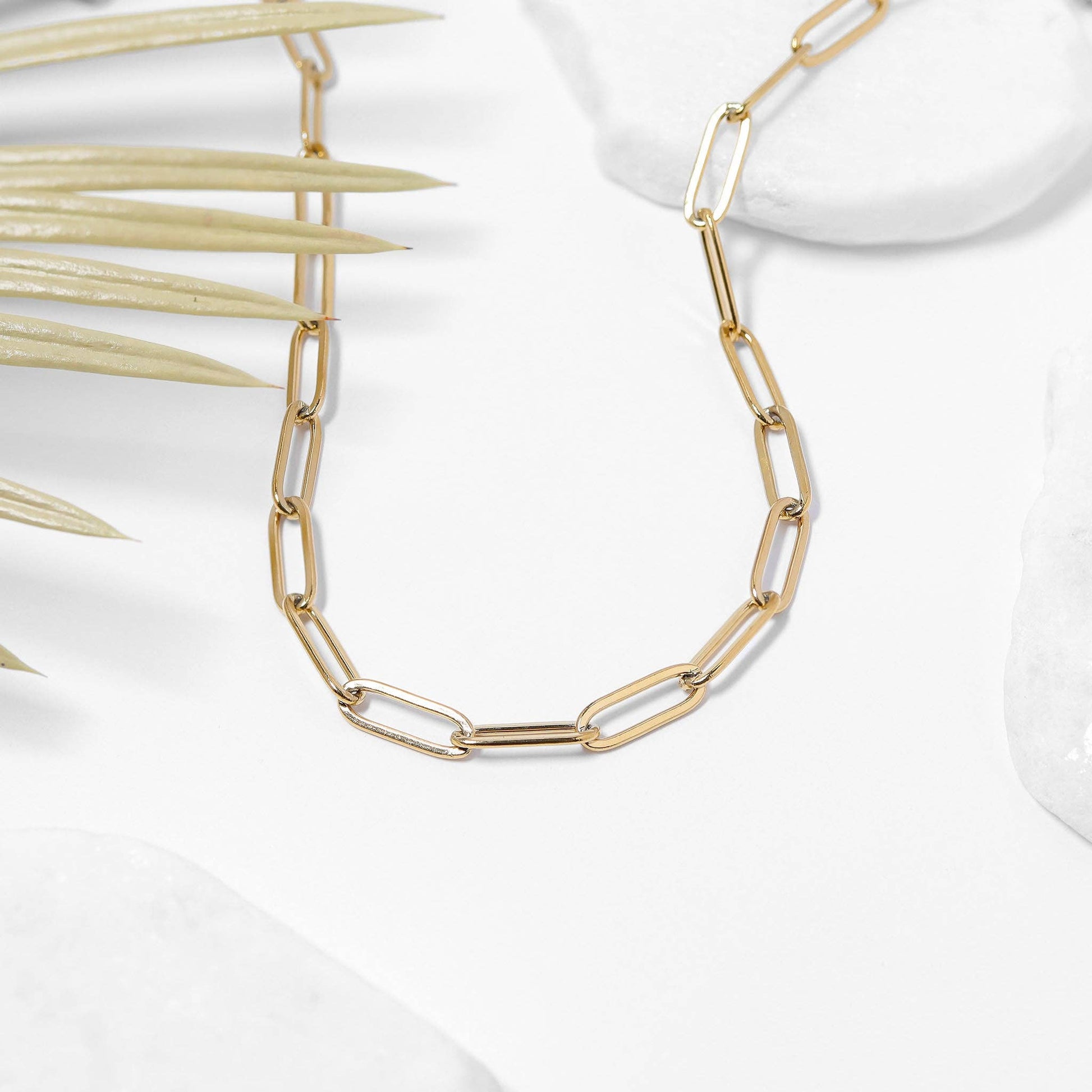 18K Gold Paperclip Chain Necklace: 14+02" / 4mm