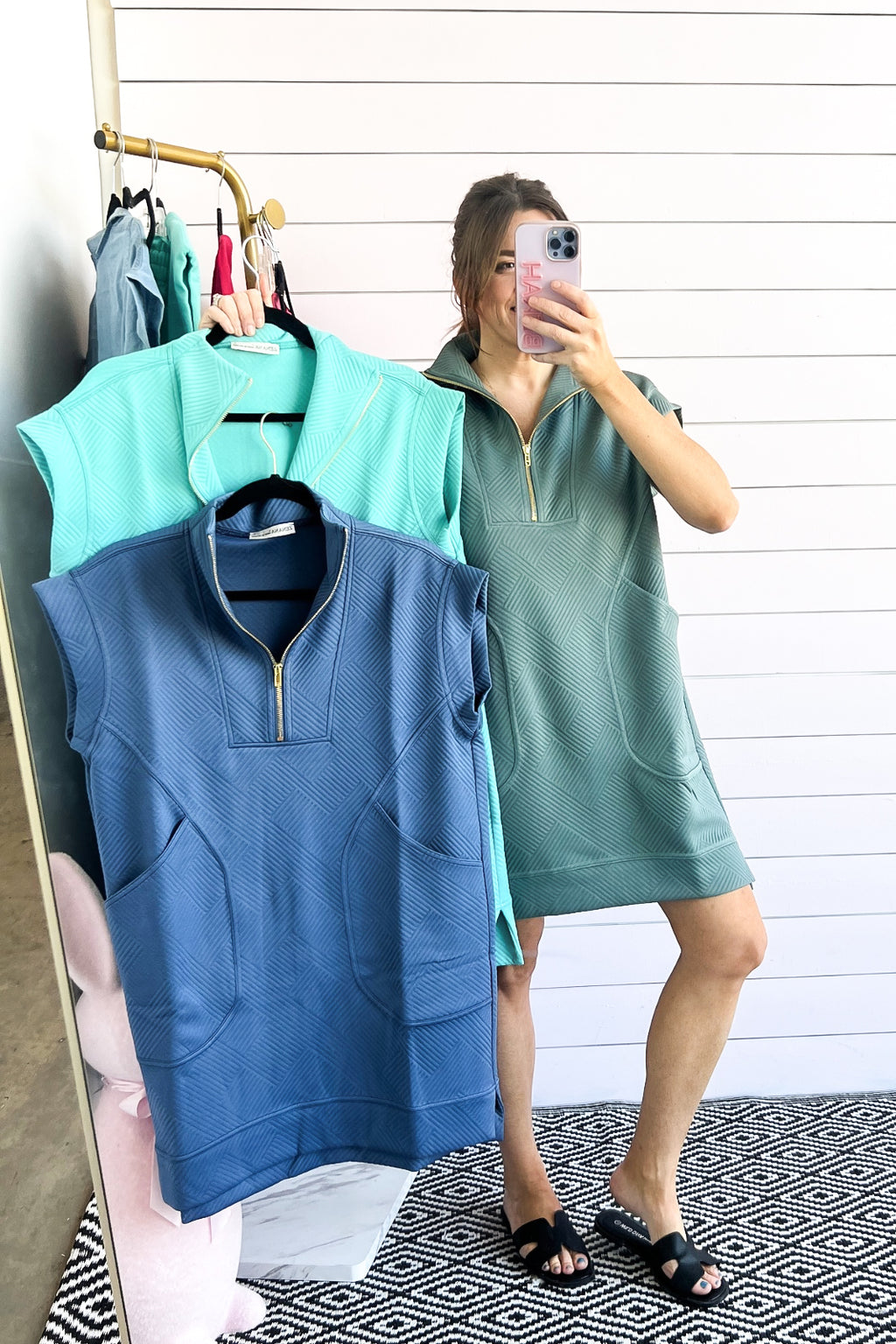 Daily Errands Quilted Dress - Dusty Blue