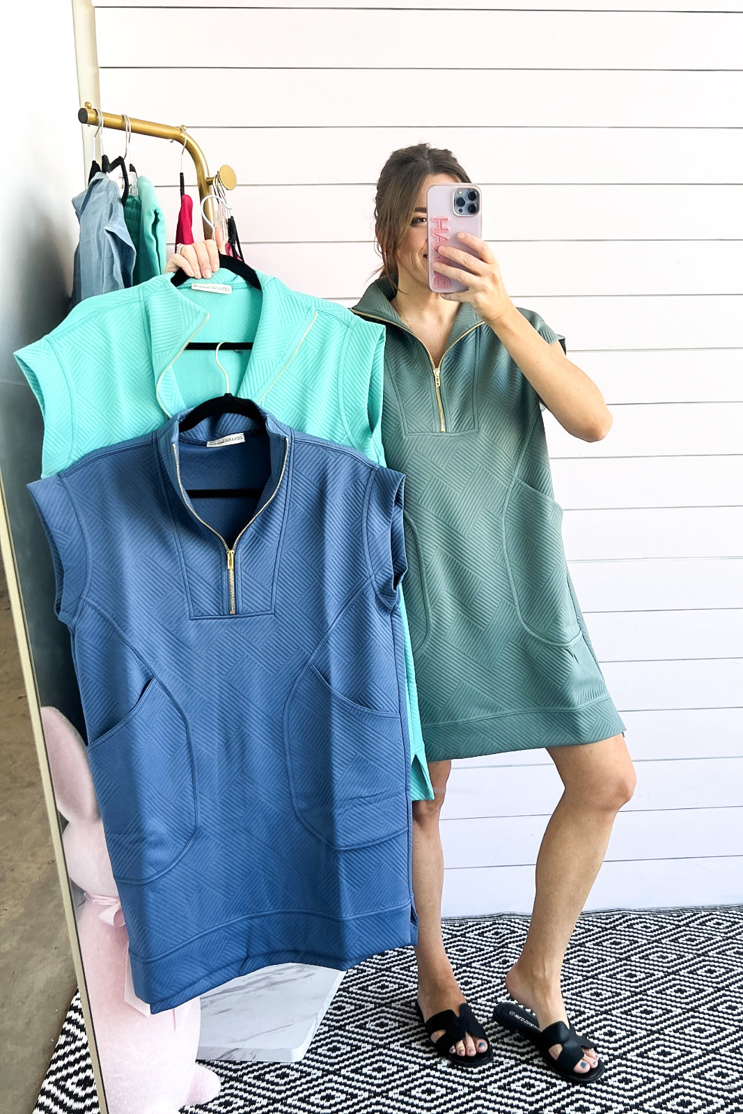 Daily Errands Quilted Dress - Dusty Blue