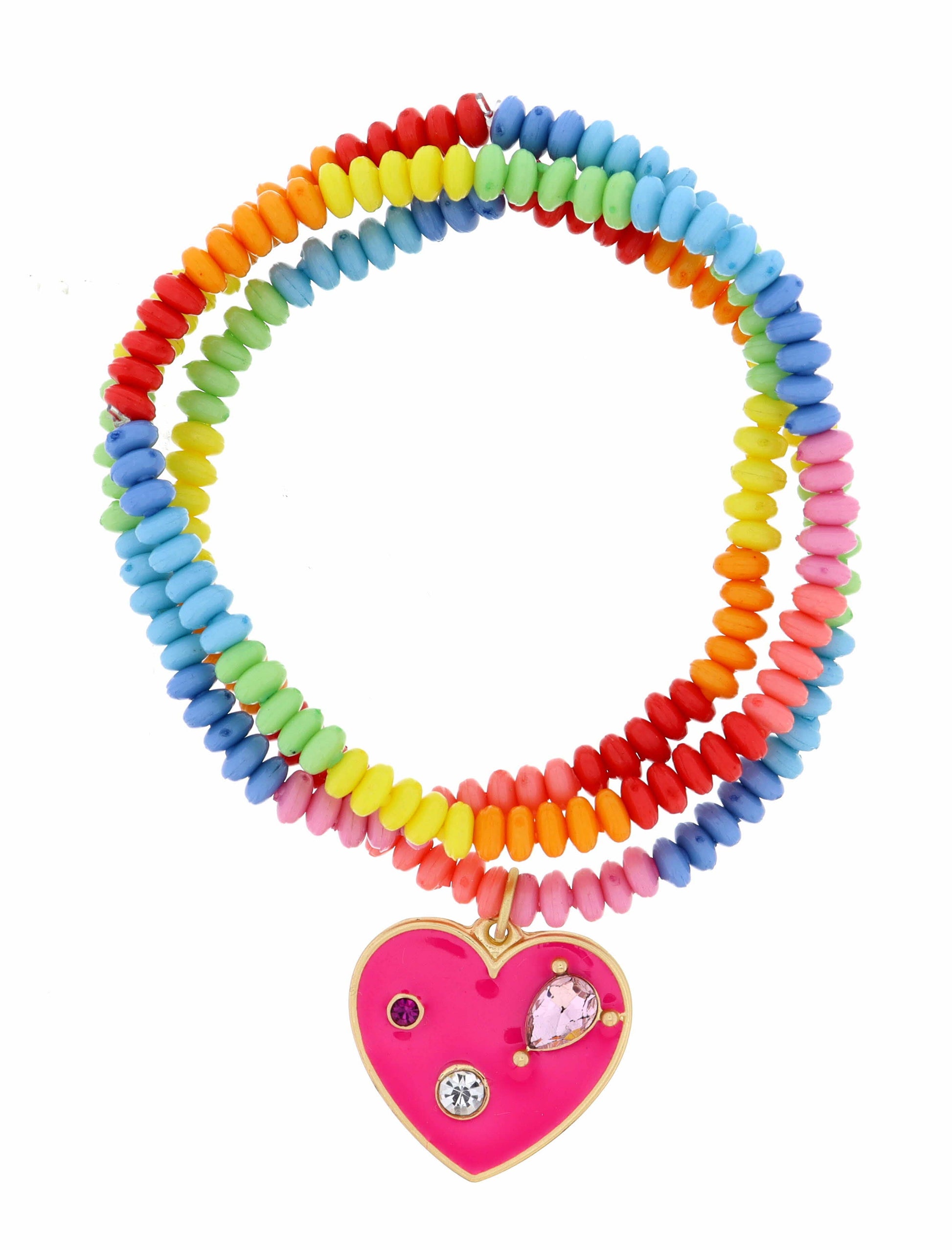 Kids Hot Pink Heart with Multi Crystals Bracelet