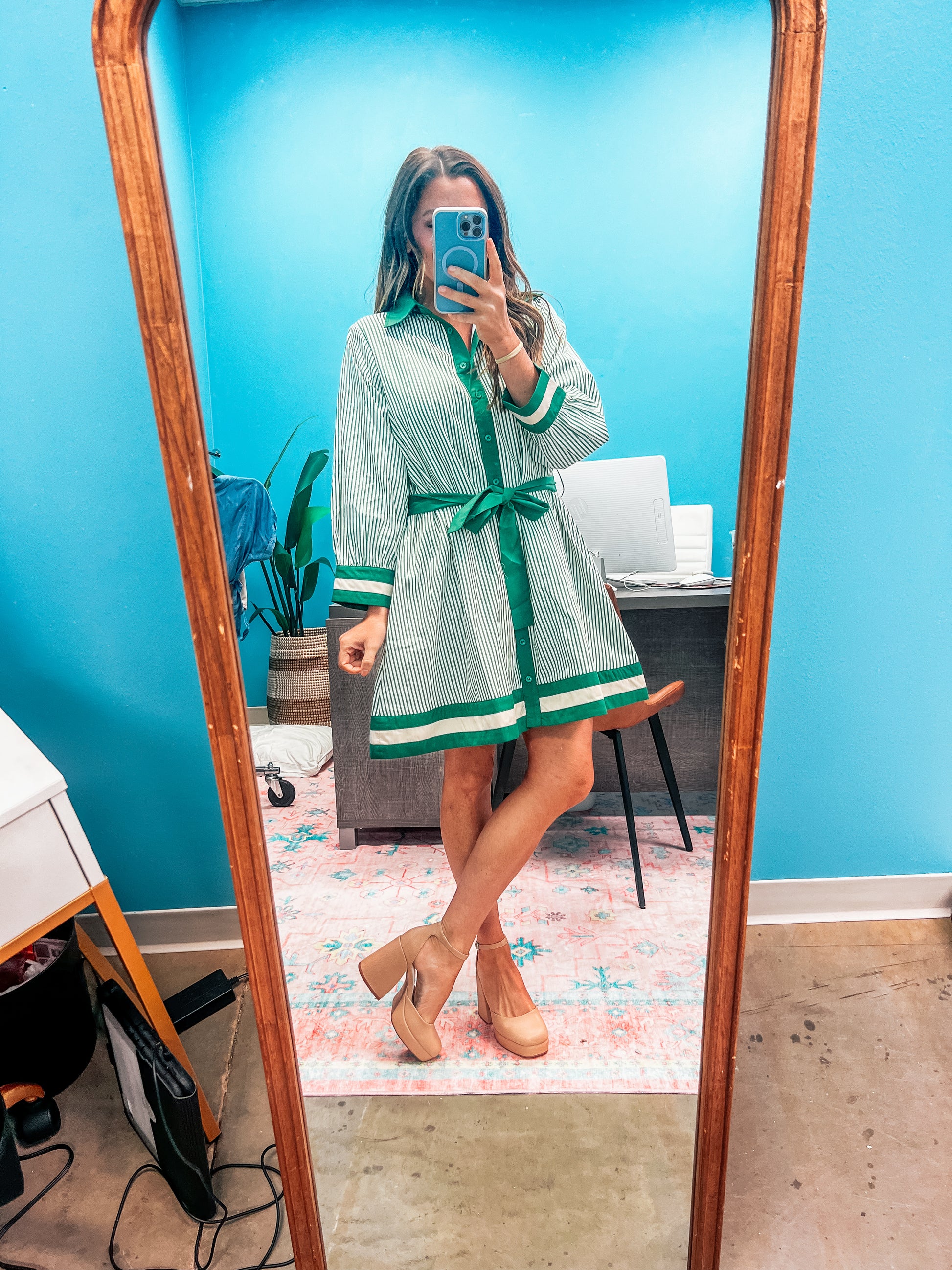 Madison Stripe Dress -Green