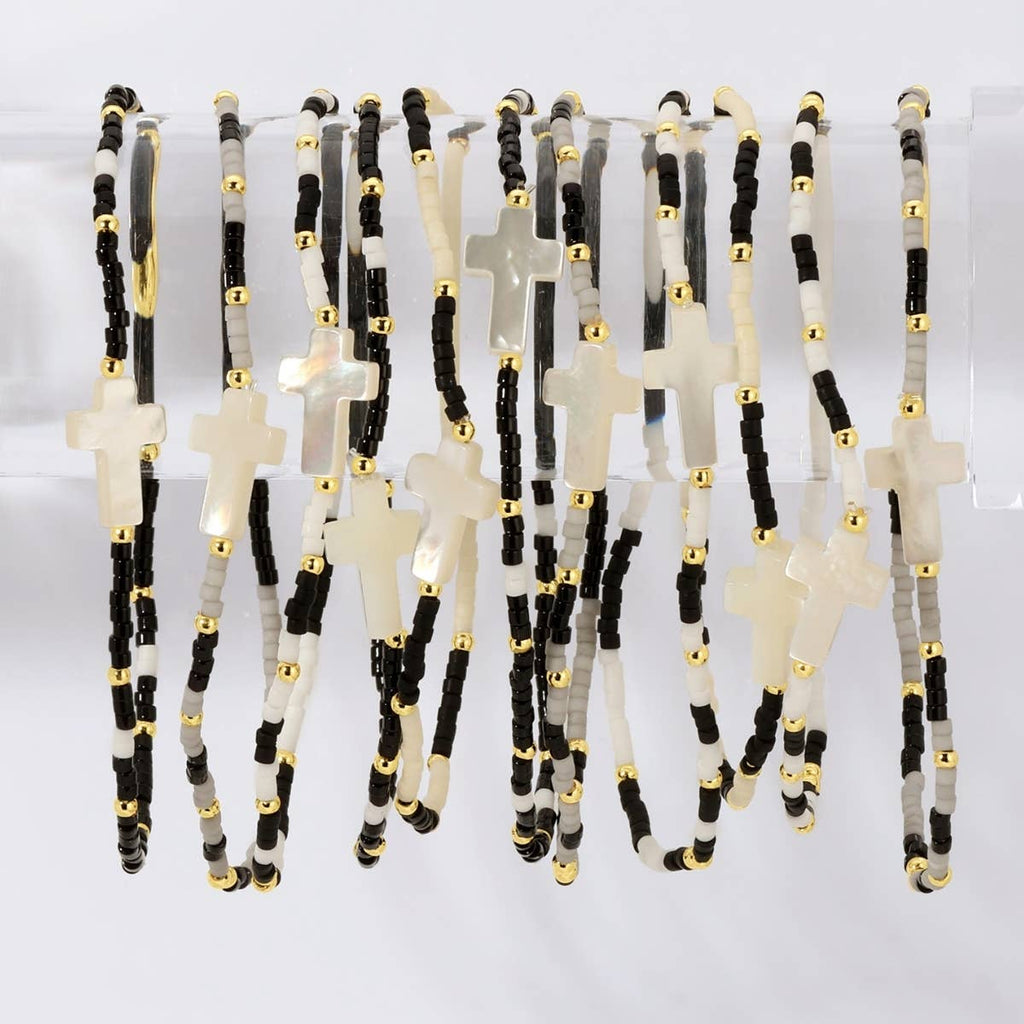 Miyuki Delica Stretch Bracelet w/ Cross Accent