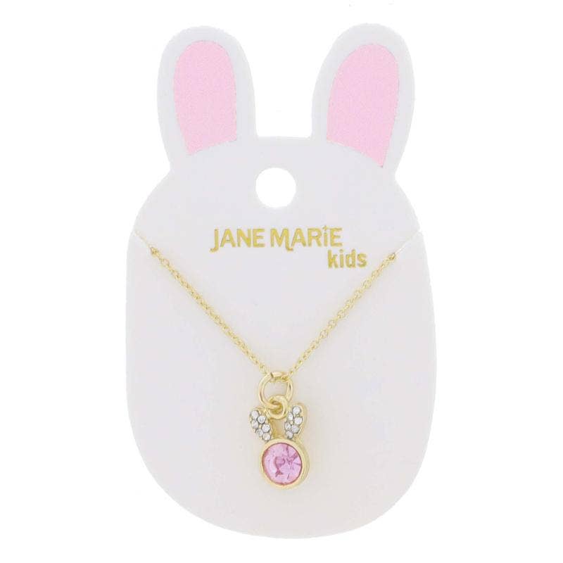 Kids 14" Crystal Pave Ears & Pink Crystal Bunny Necklace
