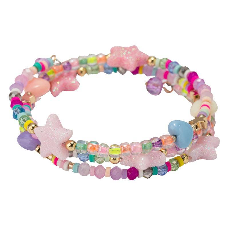 Kids Multi Beaded Coil Wrap Bracelet with Stars & Hearts