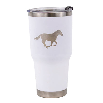 Horse Etched Tumbler   White/Silver   30oz