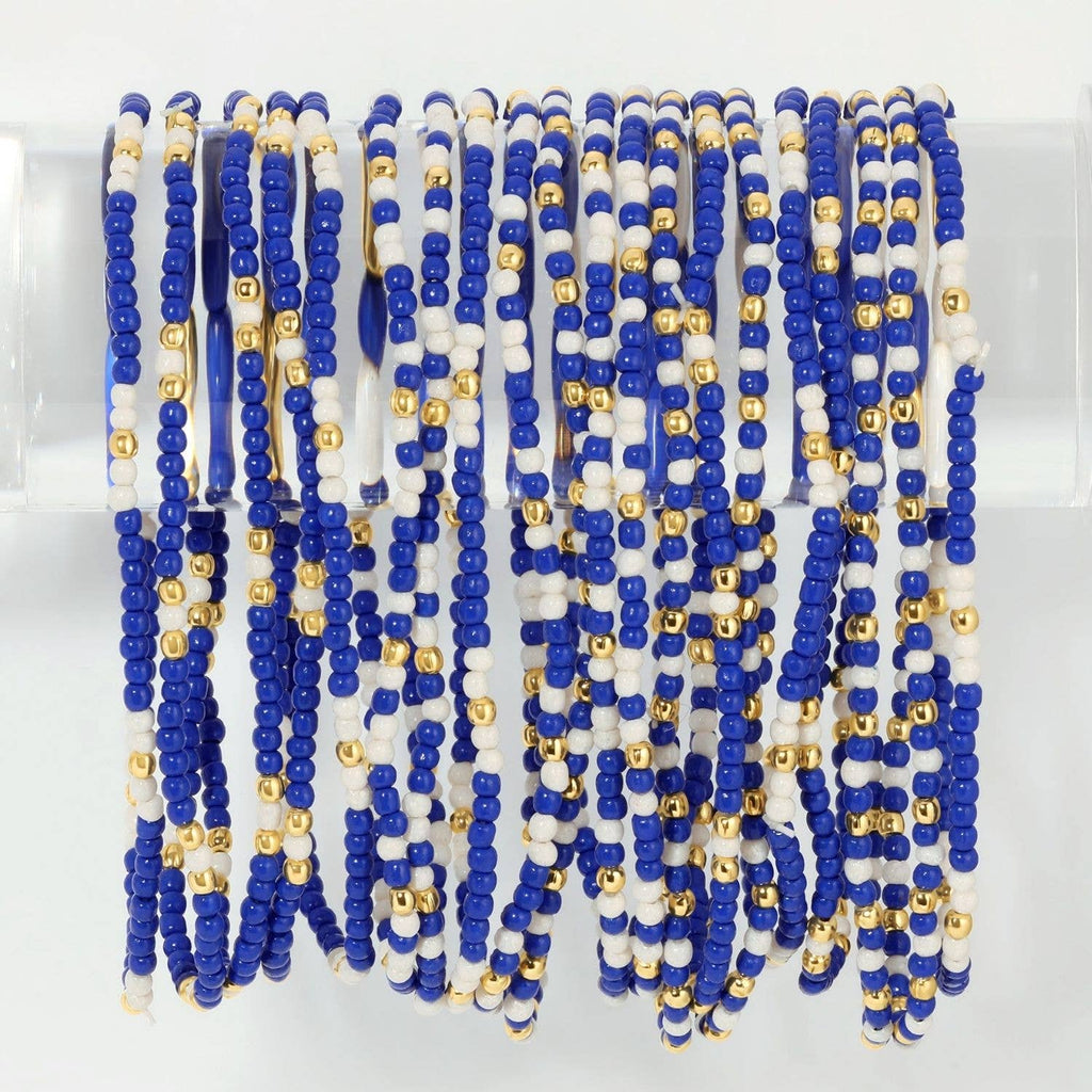 Stretch Seed Bead GAME DAY Bracelets: Blue/White