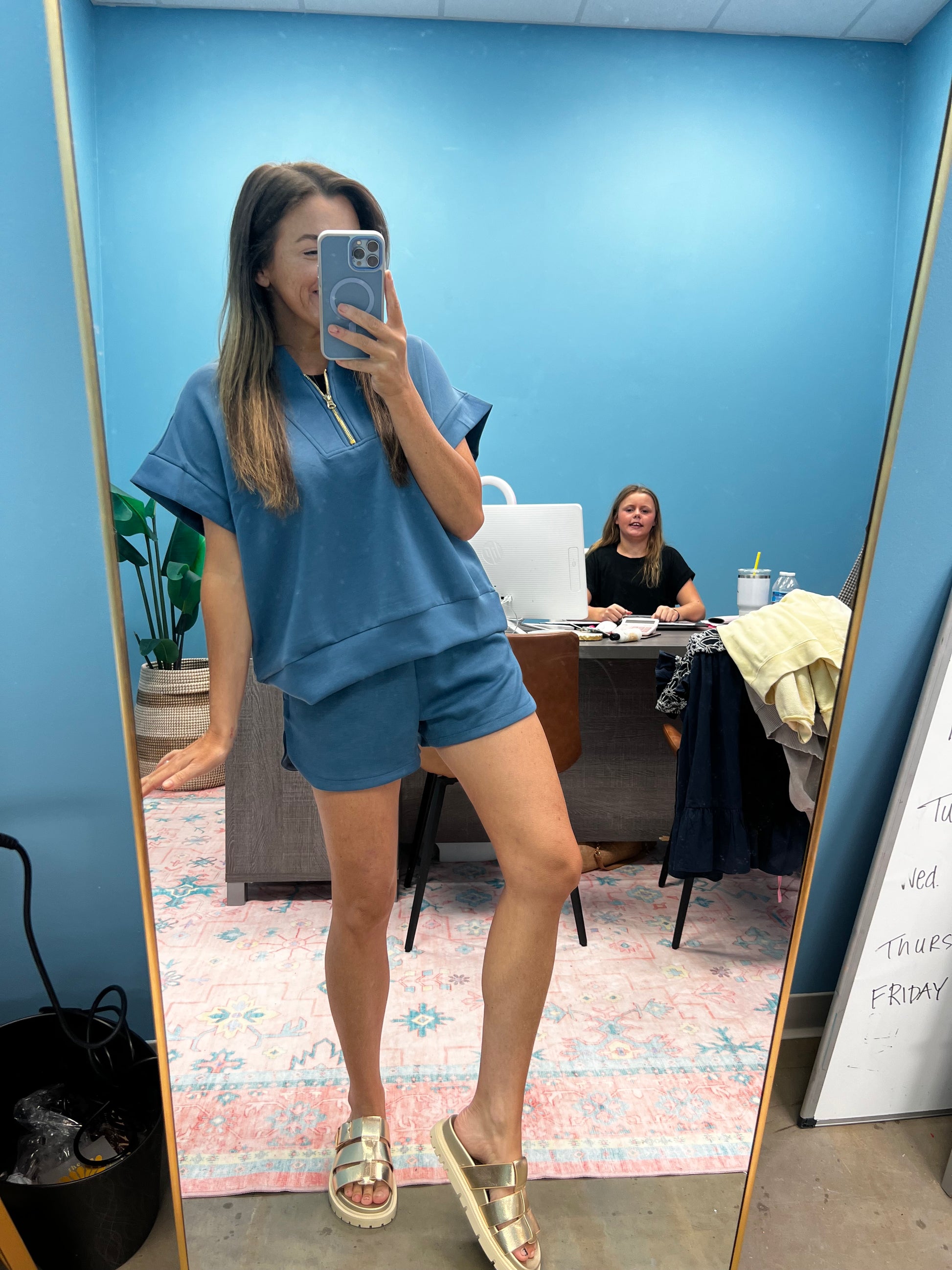 Fall Scuba Zip up Top - Dusty Blue