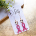 Pink Glitter Breast Cancer Awareness Ribbon Earrings w/Clear ML Stone