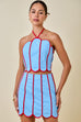 Rebel Yell Scallop skirt- Powder Blue/ Red