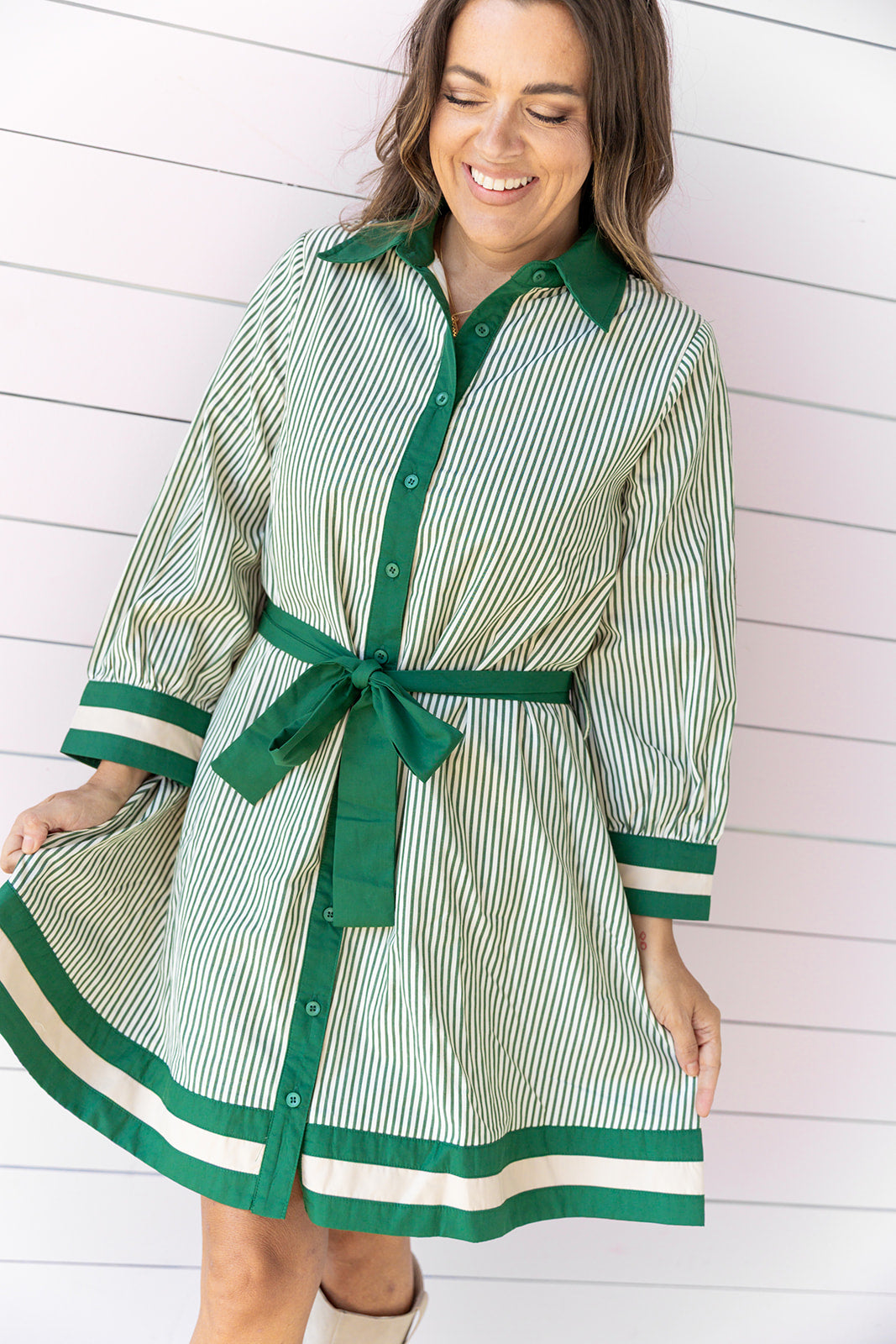 Madison Stripe Dress -Green