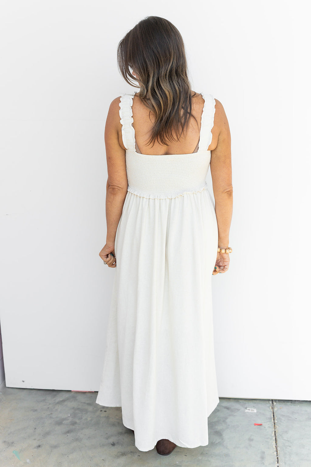 The Meadow Breeze Smocked Midi- Khaki