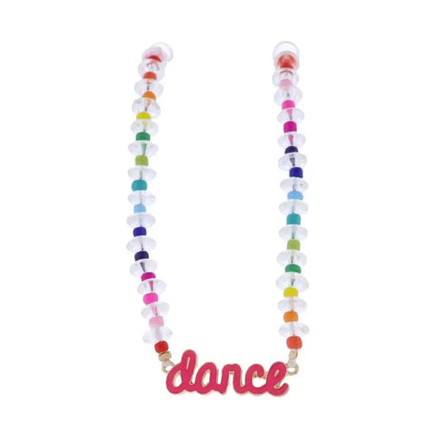 Kids Clear, Multi Beaded Necklace with Pink Glitter "Dance"