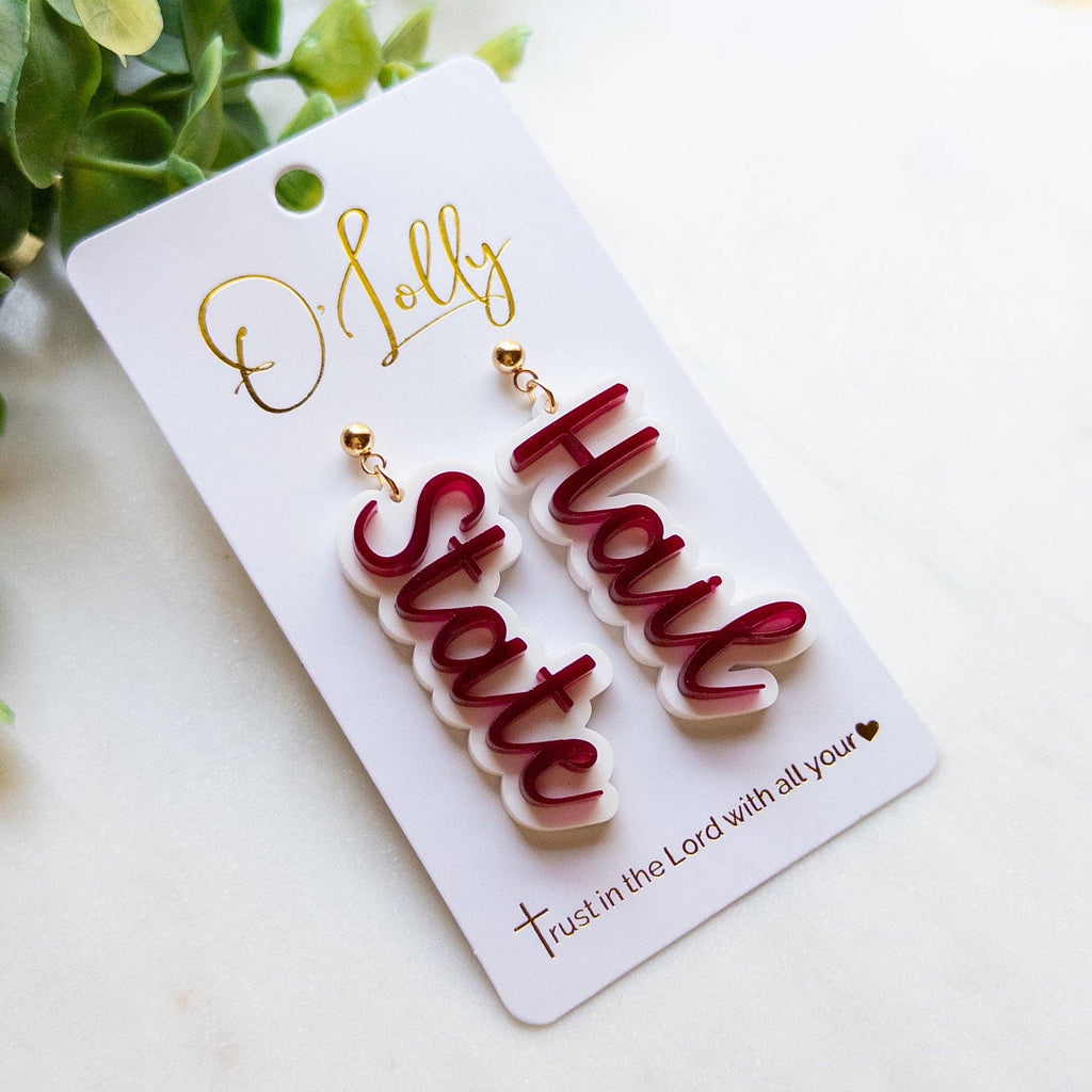 MS State Game Day Earrings | Maroon & White MSU Statement Earrings: Hail State