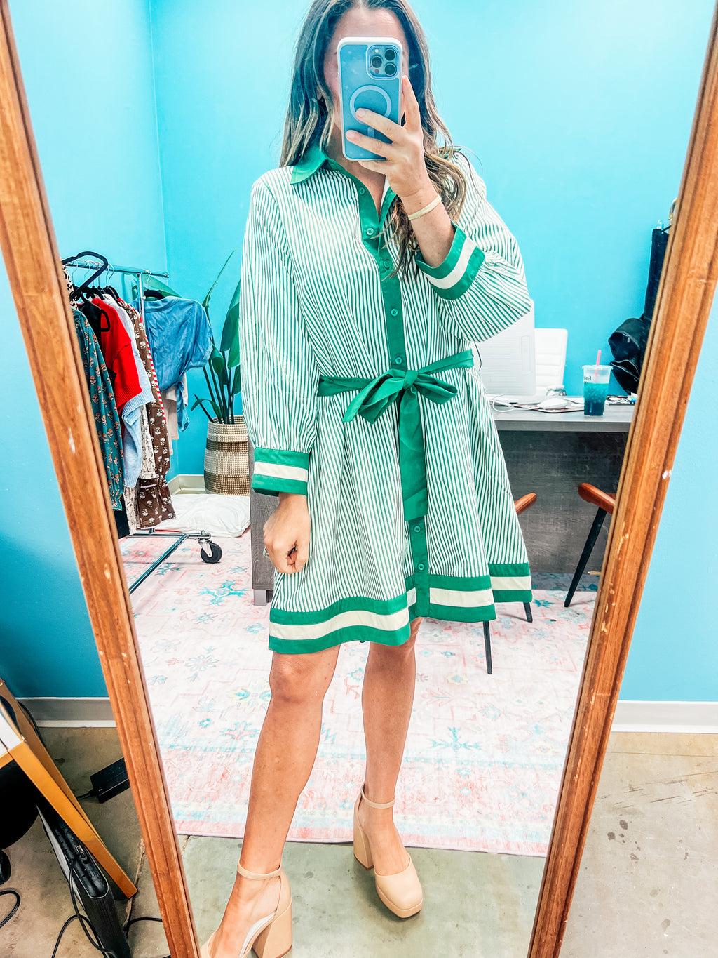 Madison Stripe Dress -Green