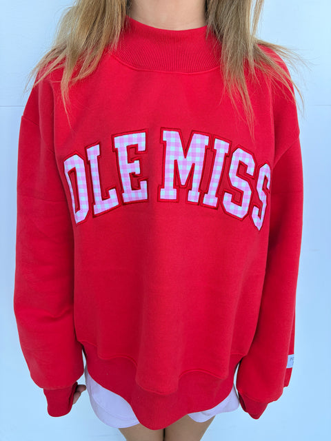 Embroidered Ole Miss  Gingham Mock Neck