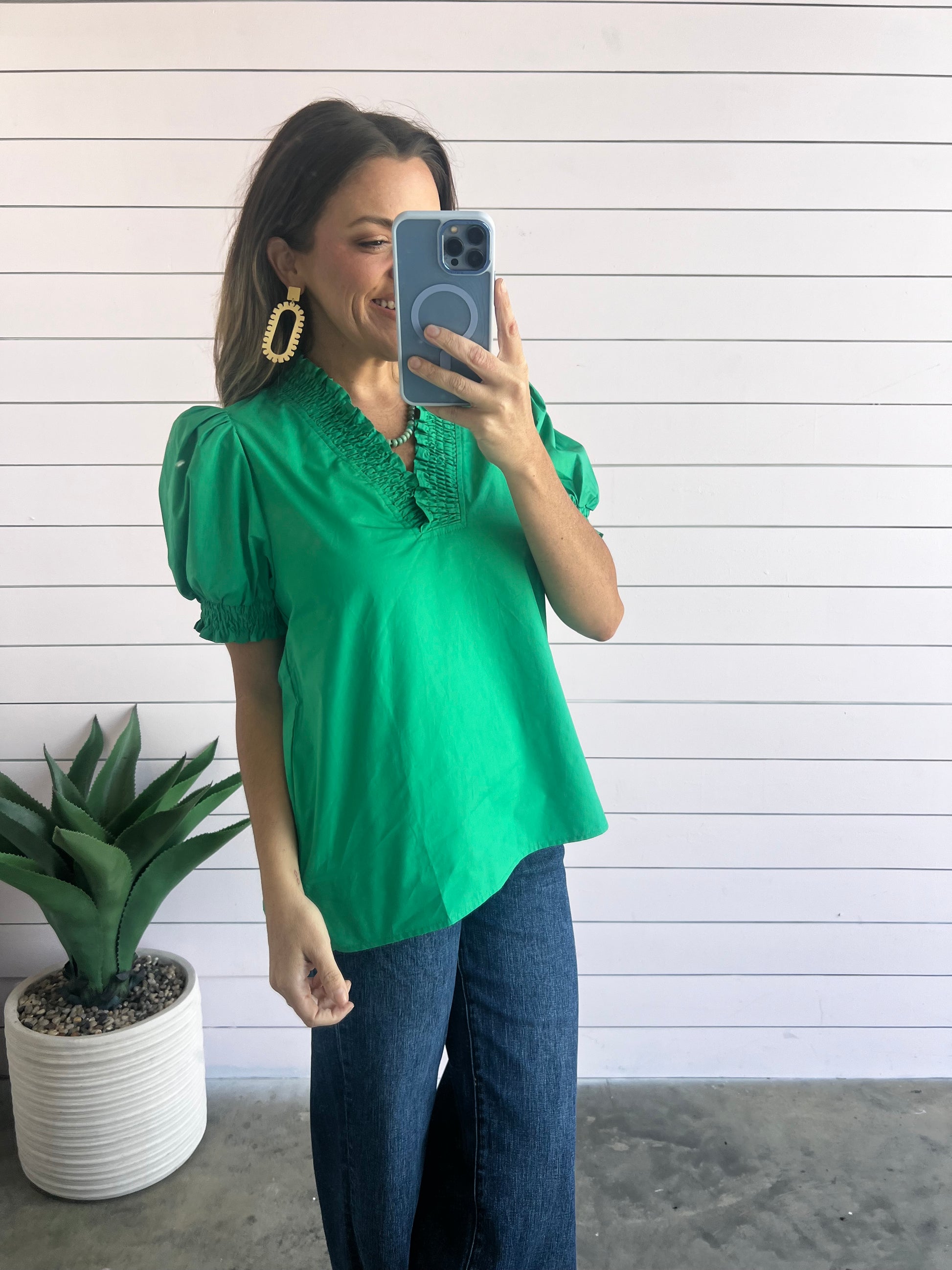 Capri Kiss Blouse - Kelly Green