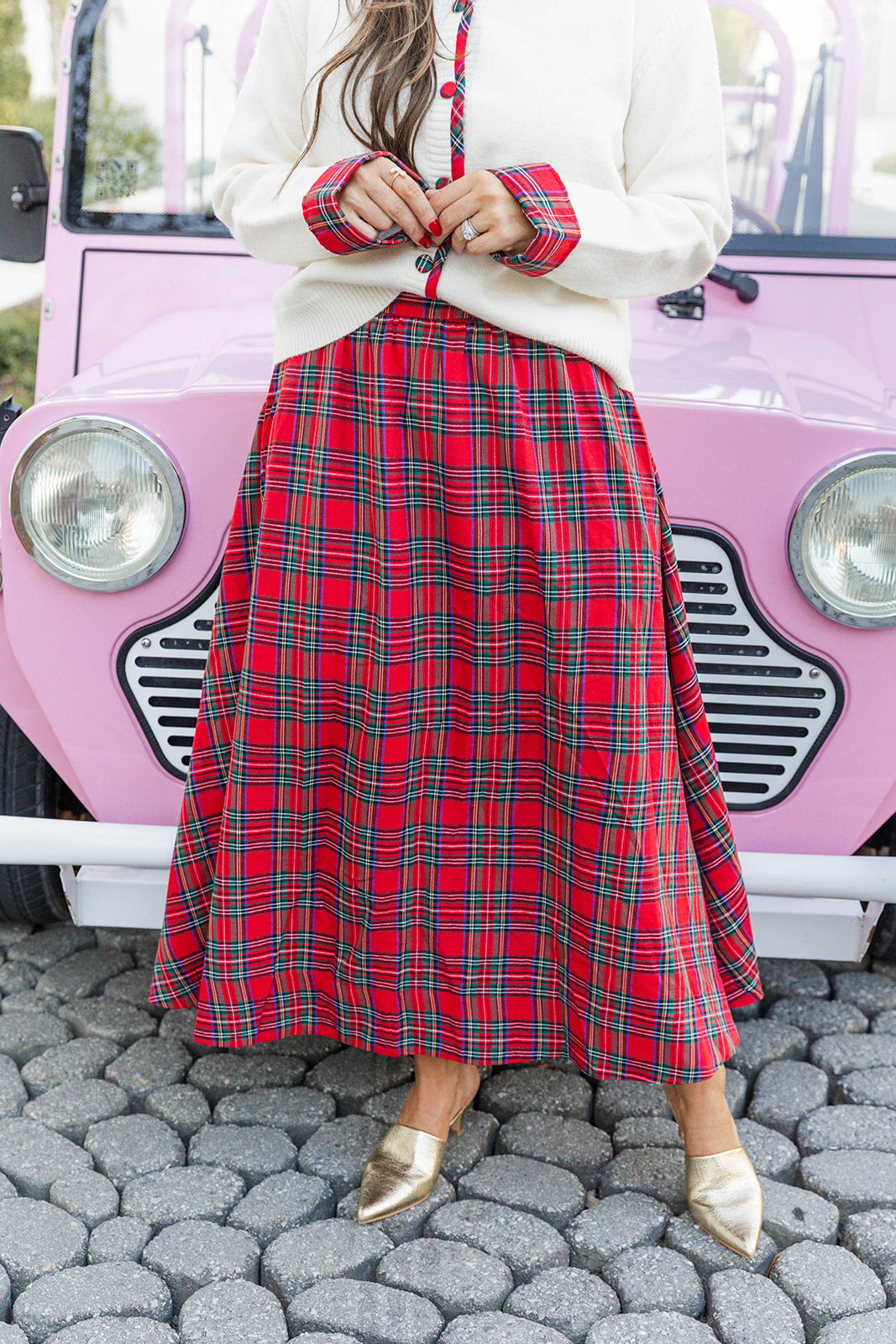 Yuletide Trim Midi Skirt - Red