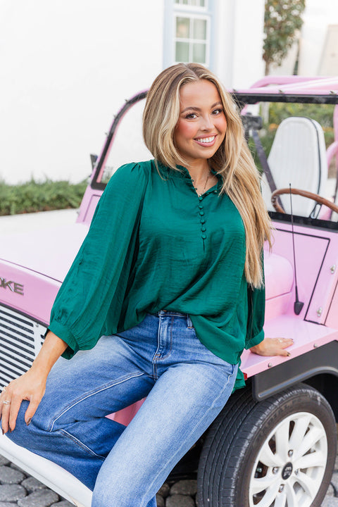 Noel Nights Satin Top- Hunter Green
