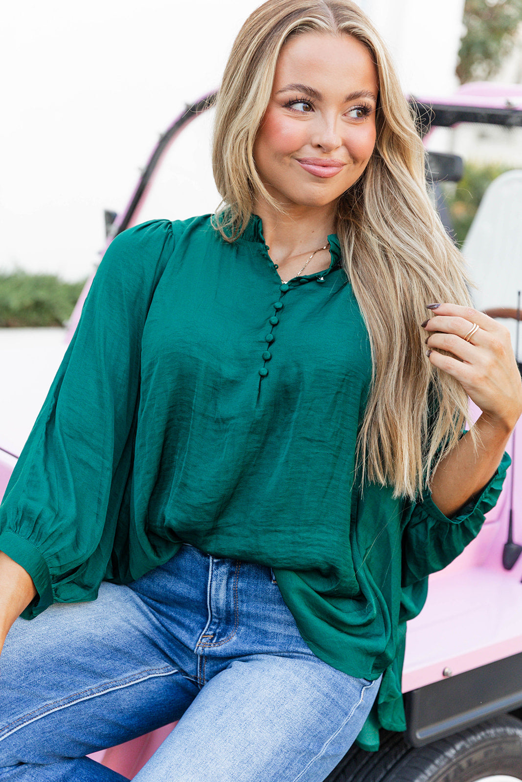 Noel Nights Satin Top- Hunter Green