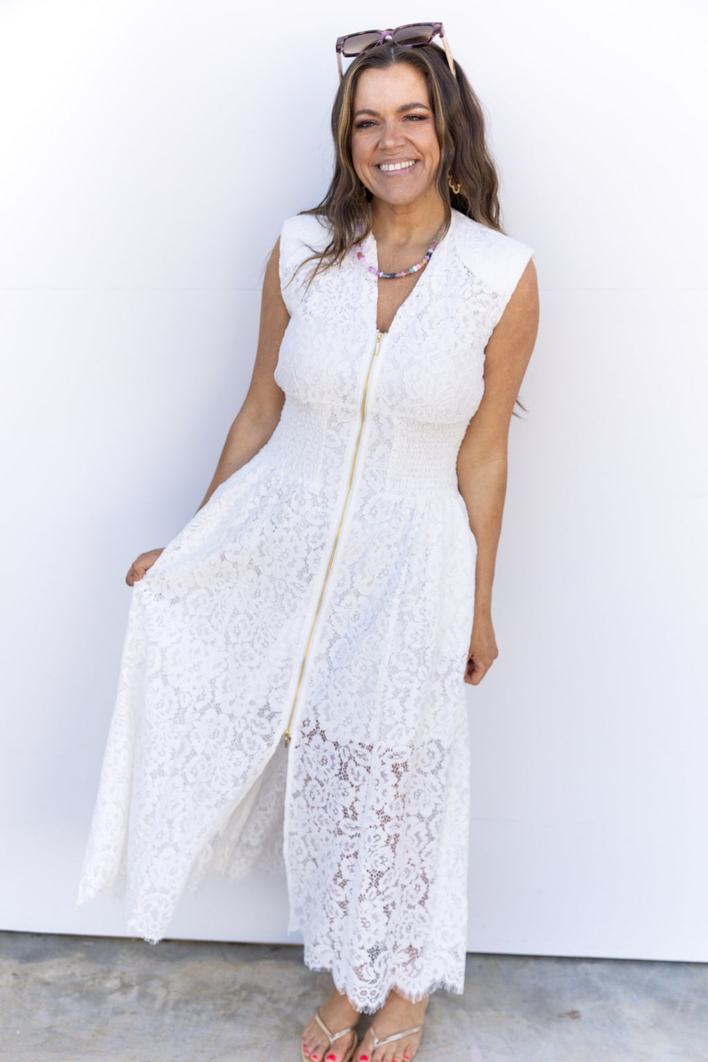 Moto Lace Dress - Cream