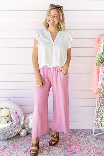 Just Relax Cropped Pants - Mauve Pink