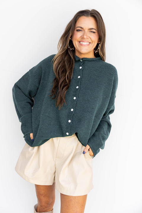 Evergreen Lux Knit Cardigan - Hunter Green