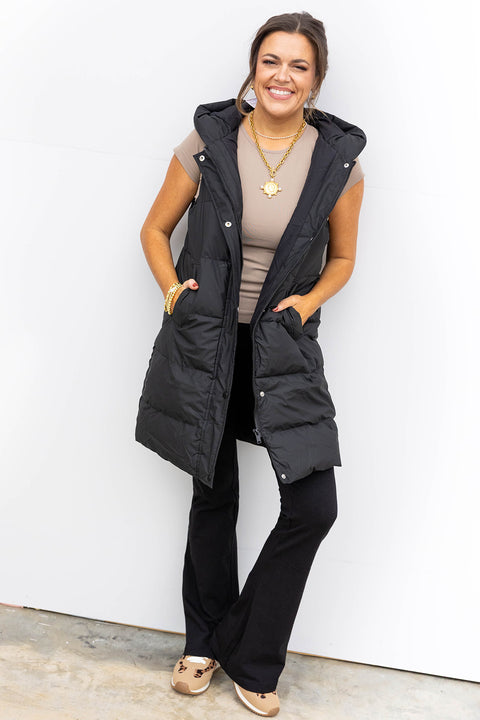City Dreams Longlong Puffer Vest - Black