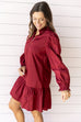 Ruffled up Right Dress- Burgundy