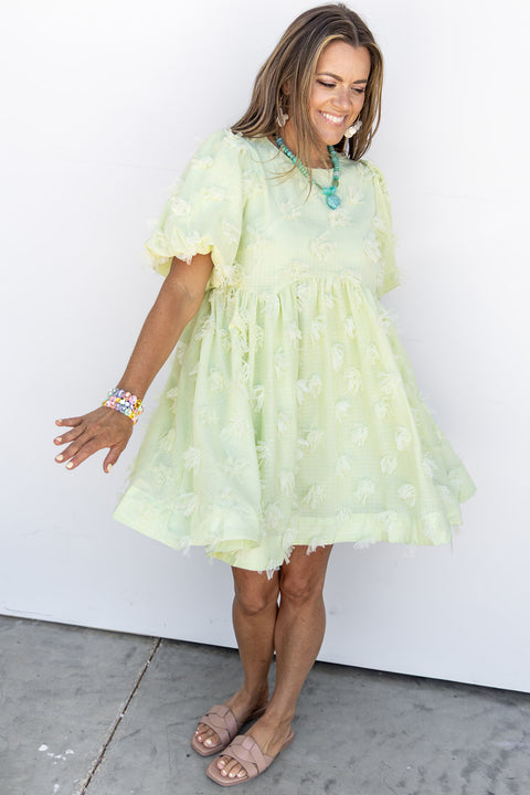 Pomp & Frill Mini Dress - Green