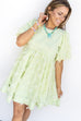 Pomp & Frill Mini Dress - Green