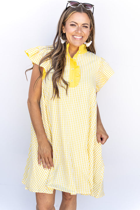 Lemon Drop Gingham Dress - Yellow