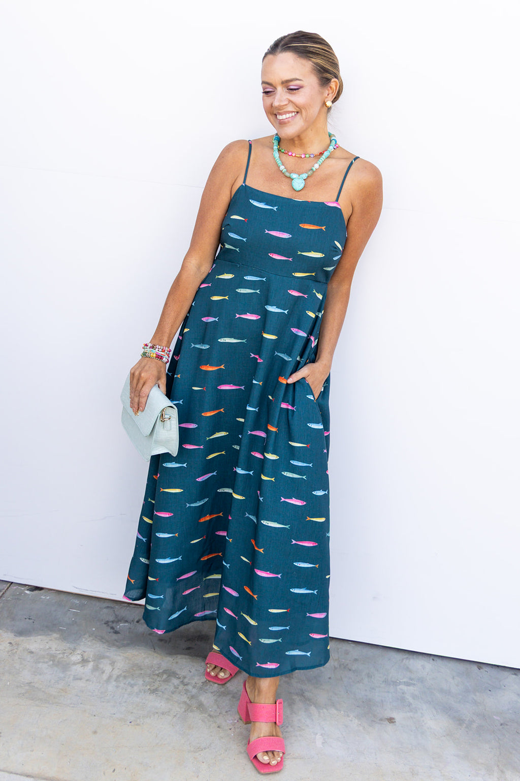 Gulf Coast Midi Dress - DK Teal Multi