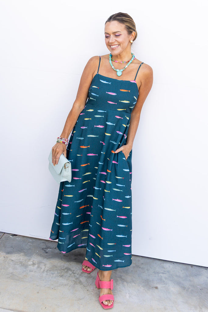 Gulf Coast Midi Dress - DK Teal Multi