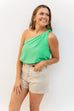 Simple Satin One Shoulder top - Peridot