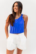 Simple Satin One Shoulder top - Capri Blue