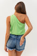 Simple Satin One Shoulder top - Green Glow