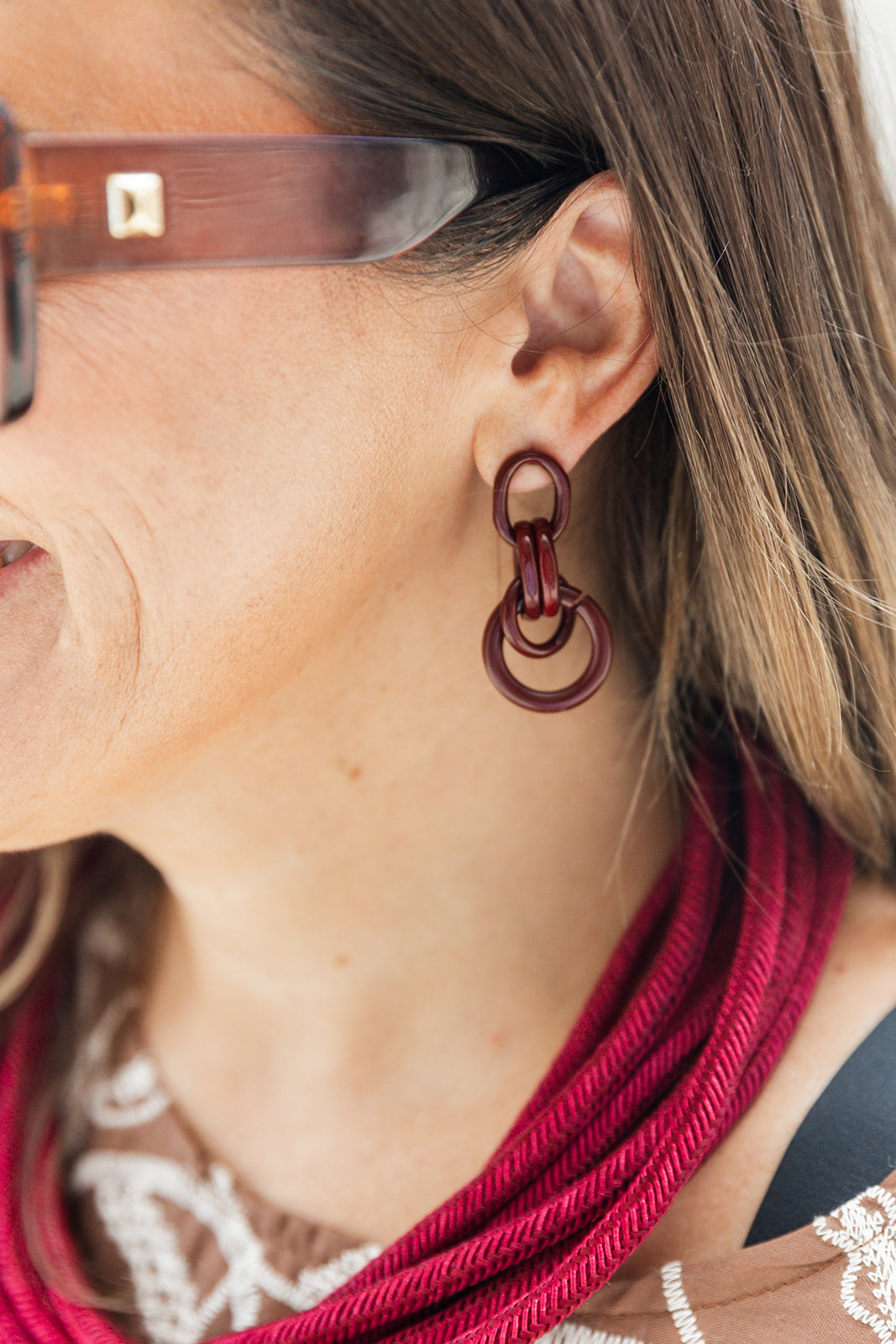 Maroon Links Earring