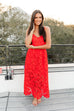 World On Fire Midi Dress - Red