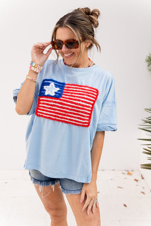 Courtesy Of The Red, White, & Blue Blouse - Baby Blue