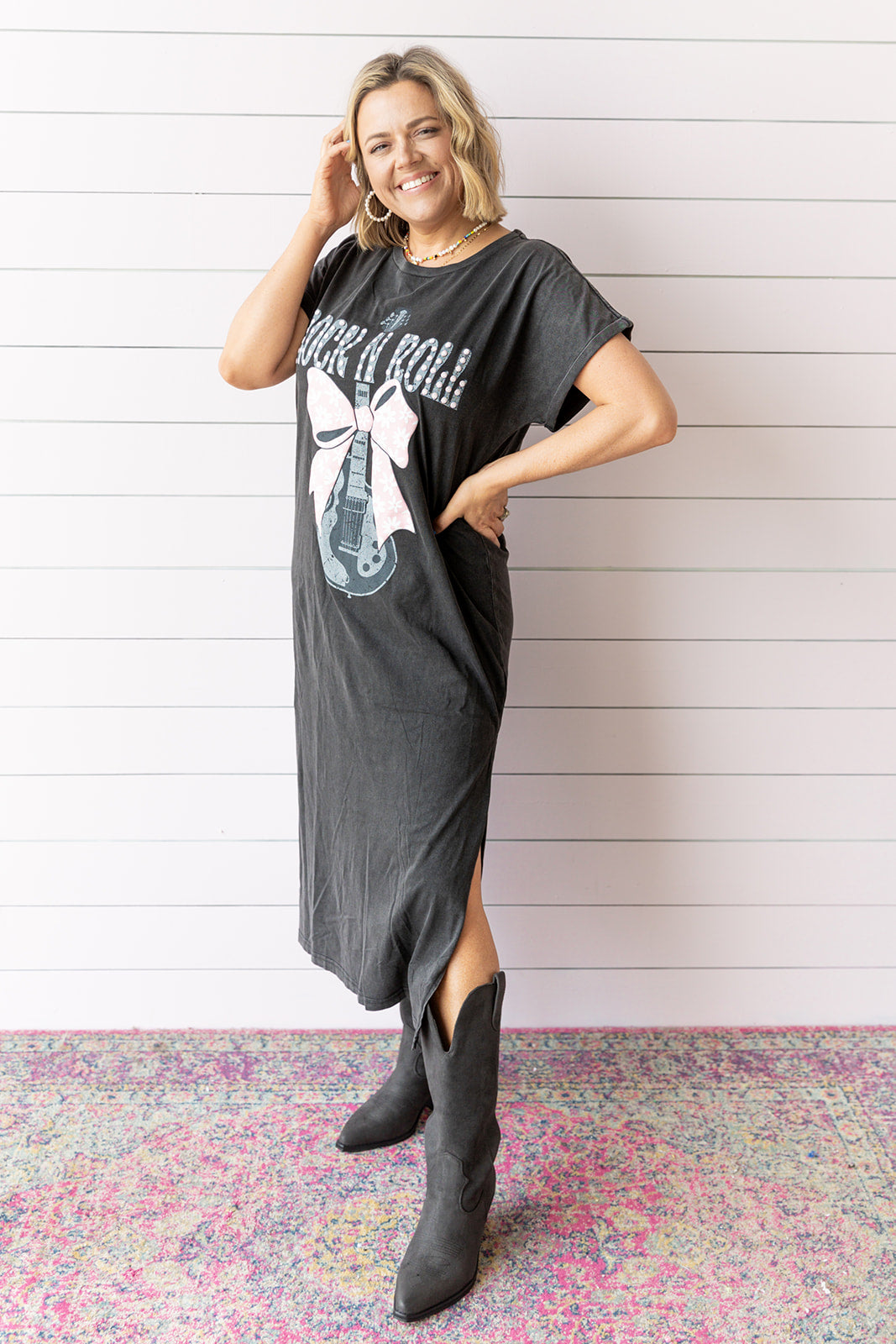 Rock N Roll Graphic Midi Dress