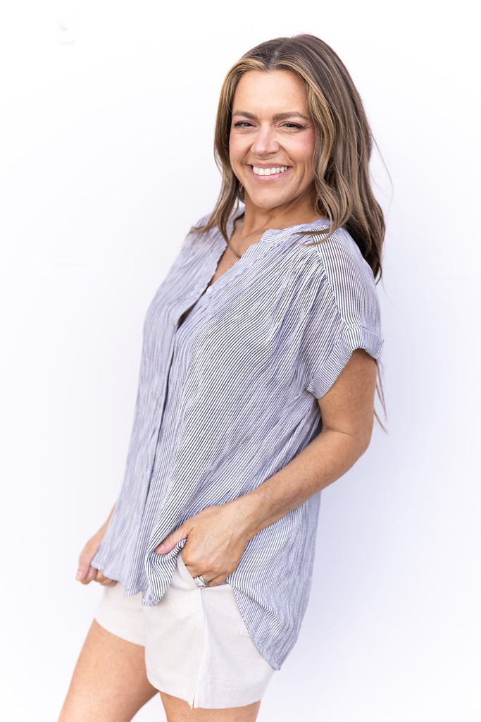 Pining for Pinstripes Blouse - Black